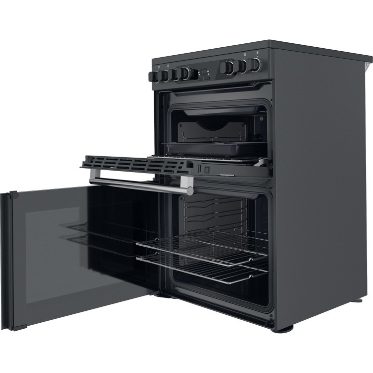 Refurbished Hotpoint Cannon CD67V9H2CA 60cm Double Oven Ceramic Electric Cooker Anthracite