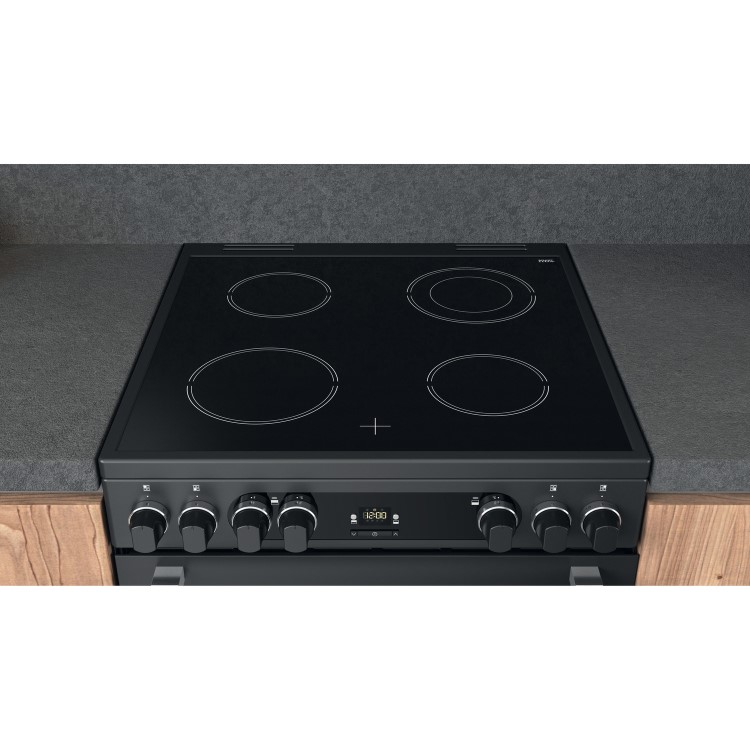 Refurbished Hotpoint Cannon CD67V9H2CA 60cm Double Oven Ceramic Electric Cooker Anthracite