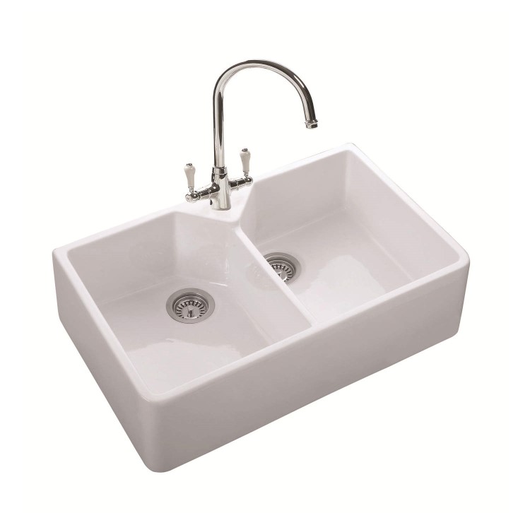 Double Bowl White Ceramic Kitchen Sink - Rangemaster