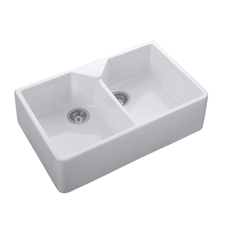 Double Bowl White Ceramic Kitchen Sink - Rangemaster