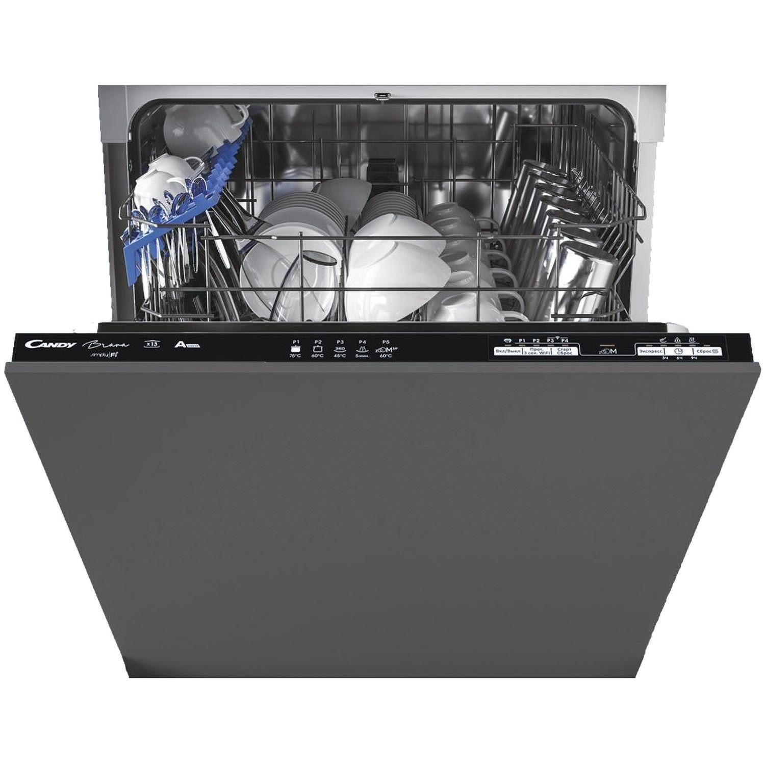 Candy Brava CDIN1L380PB Wifi Connected Fully Integrated Standard Dishwasher – Black Control Panel with Fixed Door Fixing Kit – F Rated