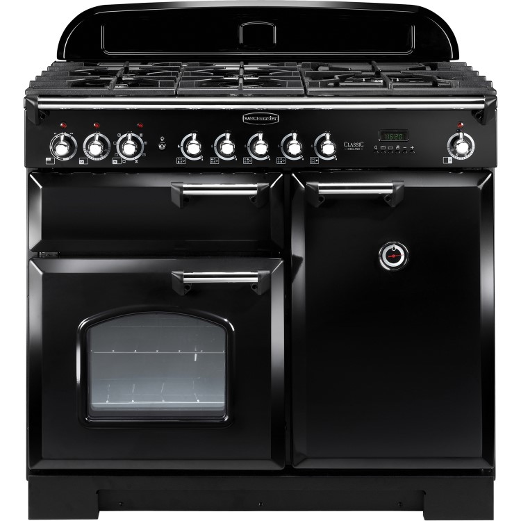 Rangemaster CDL100DFFBLC Classic Deluxe 100cm Dual Fuel Range Cooker - Black & Chrome