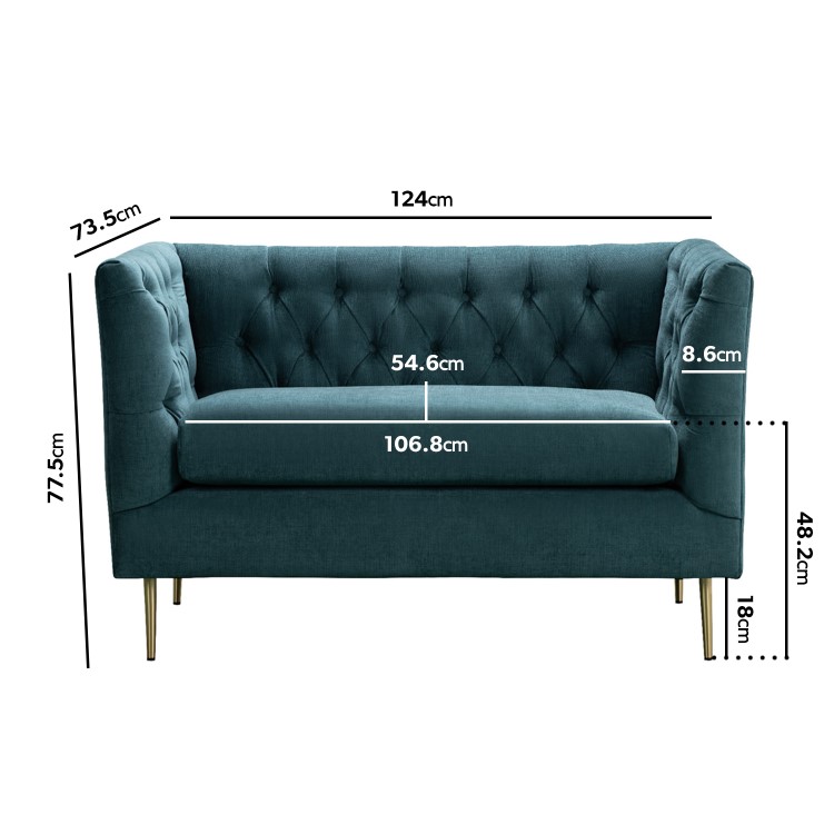 Teal Fabric Chesterfield Loveseat - Celeste
