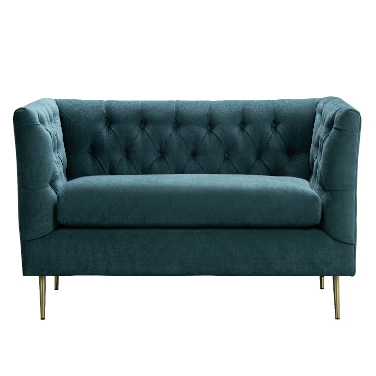 Teal Fabric Chesterfield Loveseat - Celeste