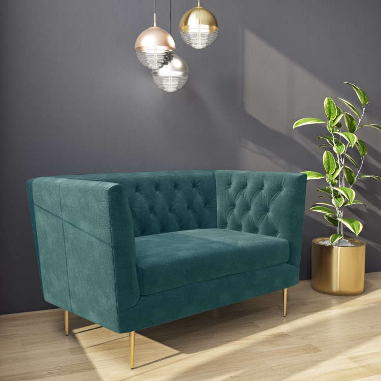 Teal Fabric Chesterfield Loveseat - Celeste