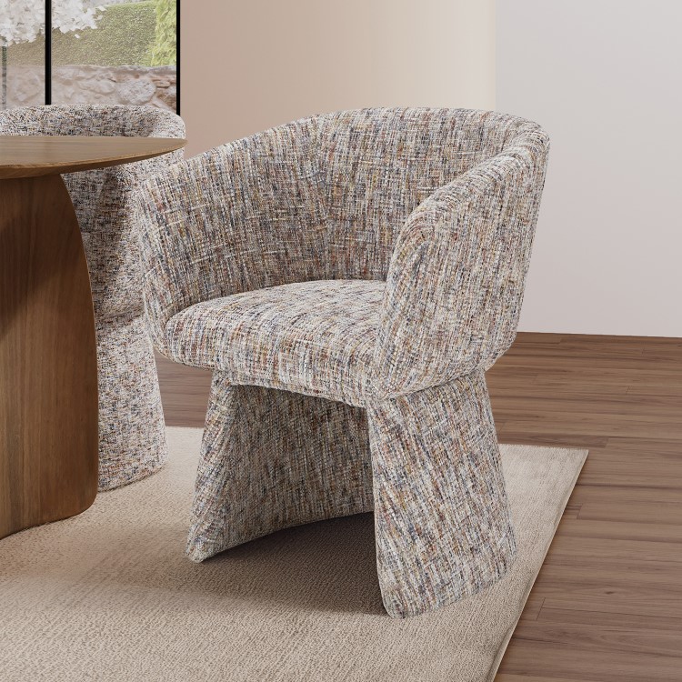 Curved Tub Swivel Dining Chair in Multi Coloured Fabric - Cher