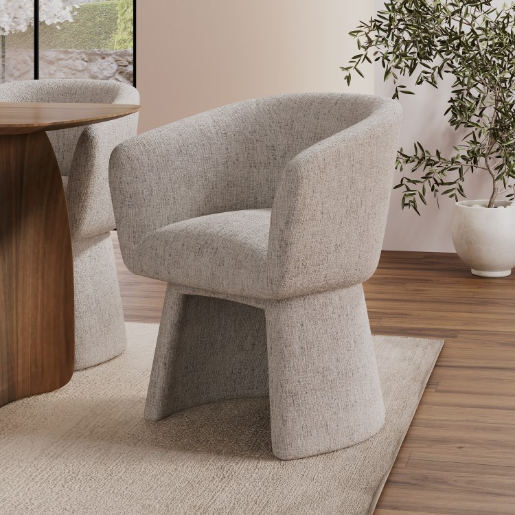 Cream Upholstered Curved Tub Swivel Accent Chair - Cher