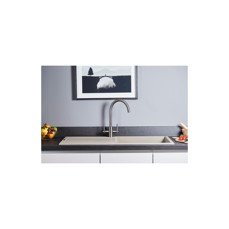 Single Bowl Inset Beige Composite Kitchen Sink with Reversible Drainer - Essence