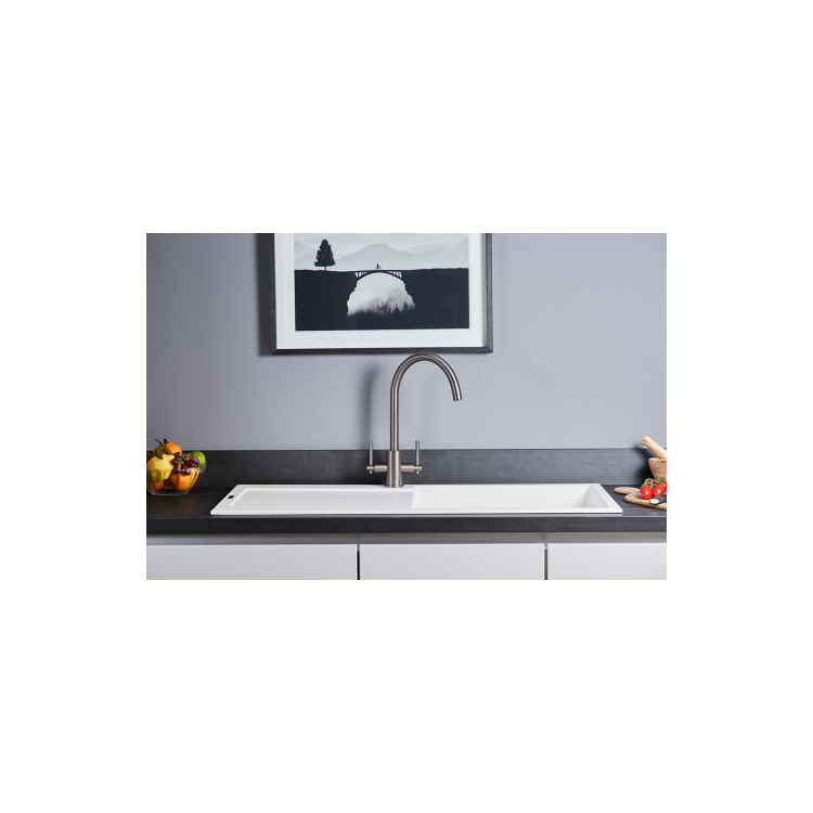 Single Bowl Inset White Granite Kitchen Sink with Reversible Drainer - Essence
