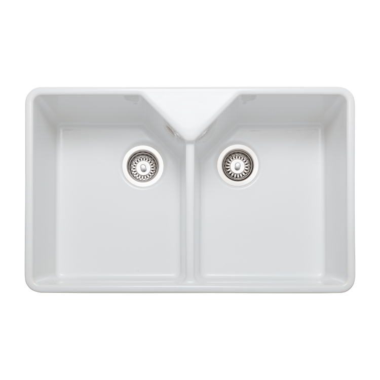 Rangemaster Belfast Double Bowl White Ceramic Kitchen Sink