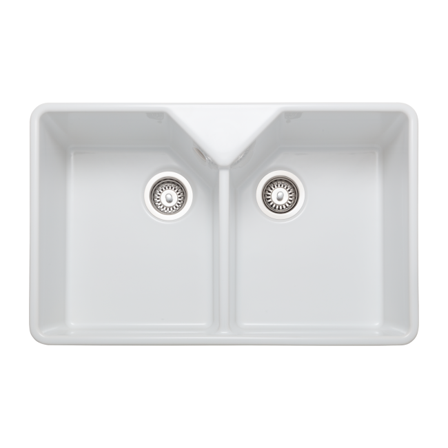 Belfast Double Bowl White Ceramic Kitchen Sink - Rangemaster