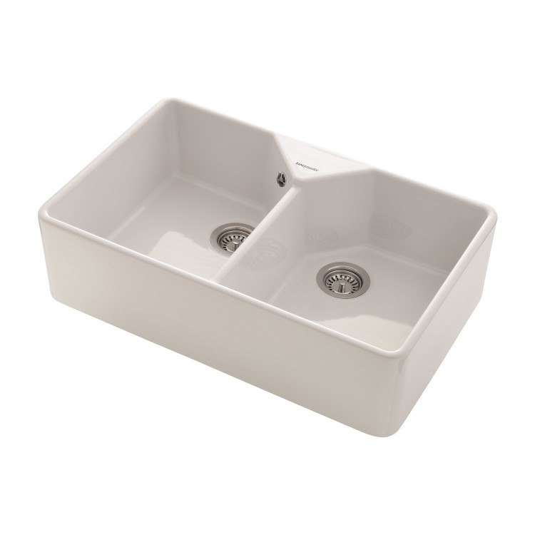 Rangemaster Belfast Double Bowl White Ceramic Kitchen Sink