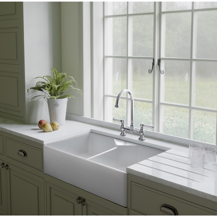 Rangemaster Belfast Double Bowl White Ceramic Kitchen Sink