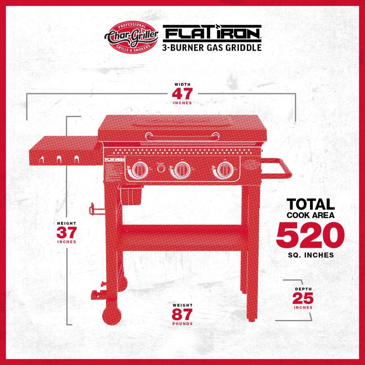 Char-Griller 3 Burner Flat Iron Gas Griddle