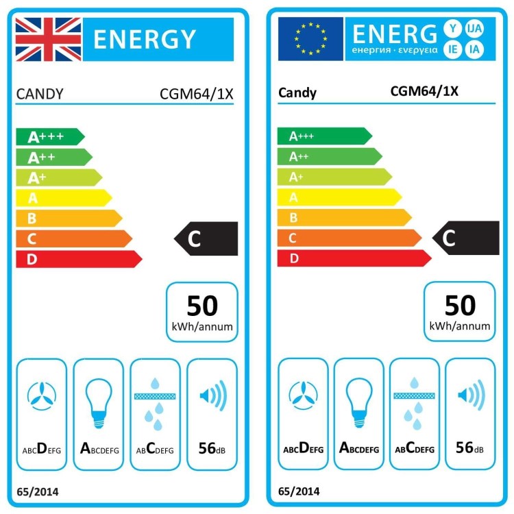 Candy 60cm Chimney Cooker Hood With Curved Glass Canopy - Stainless Steel