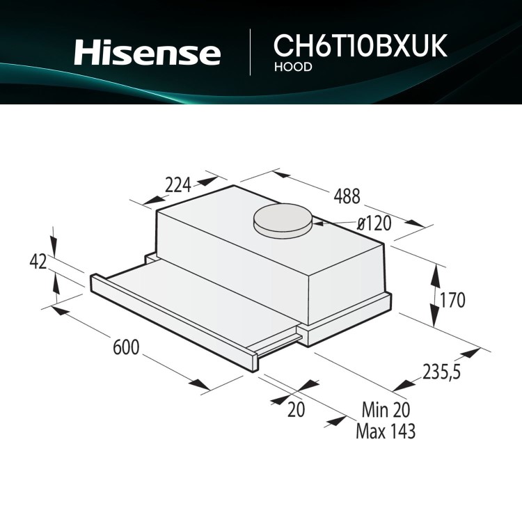 Hisense 60cm Telescopic Canopy Cooker Hood - Stainless Steel