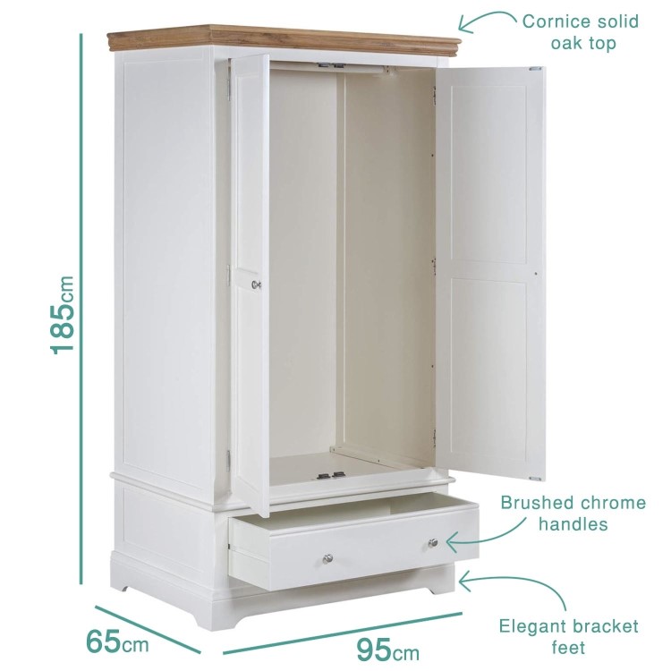 Charleston Two Tone Wardrobe in Solid Oak and Painted Cream