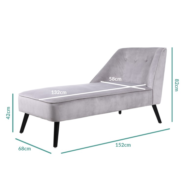 Mid-Century Modern Small Chaise Lounge in Light Grey Velvet - Cheska