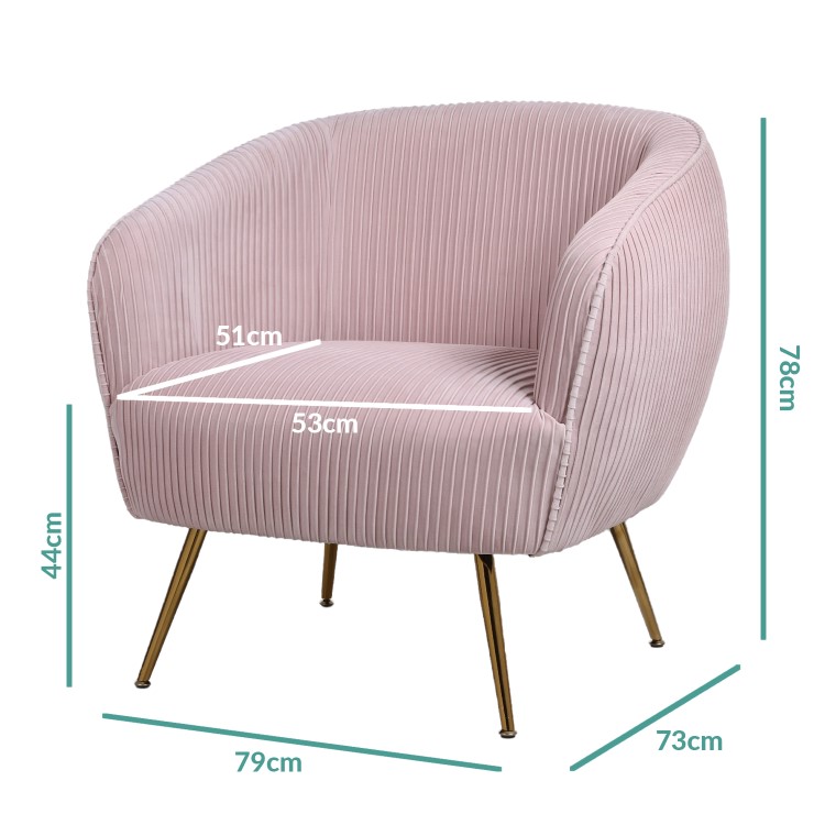 Pink Velvet Accent Chair with Gold Legs - Cheska 