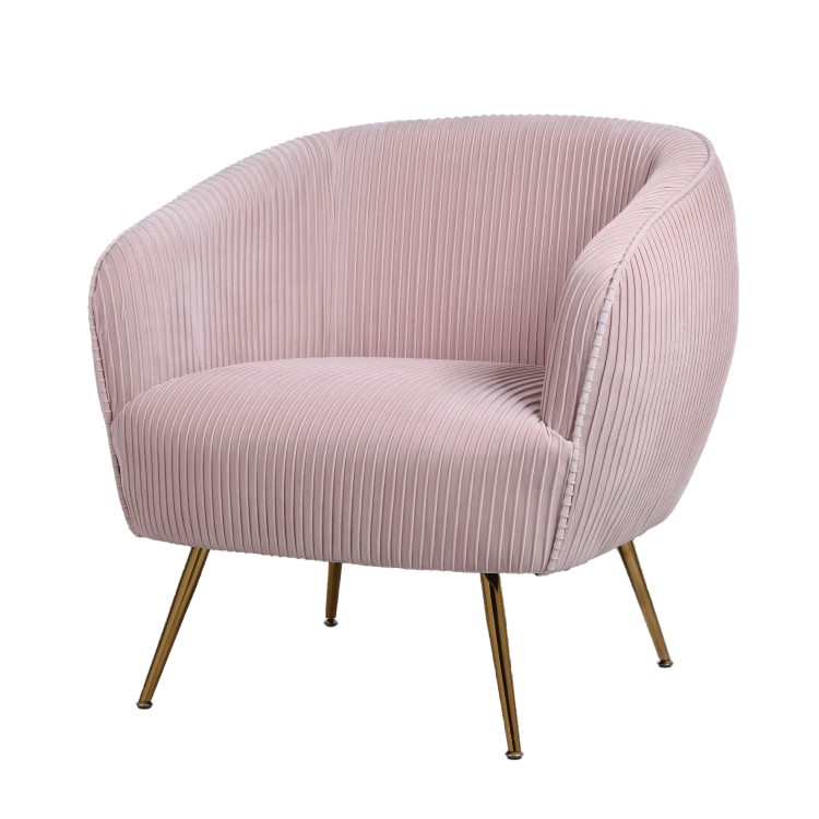 Pink Velvet Accent Chair with Gold Legs - Cheska 