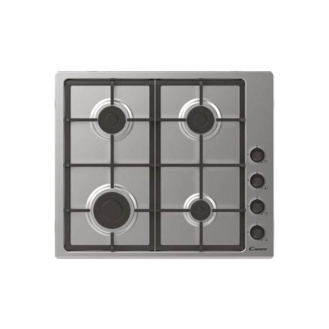 Candy CHG6LCX 60cm Four Burner Gas Hob With Cast Iron Pan Stands - Stainless Steel