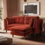 Burnt Orange Velvet Piped 3 Seater Chaise Corner Sofa - Cohen