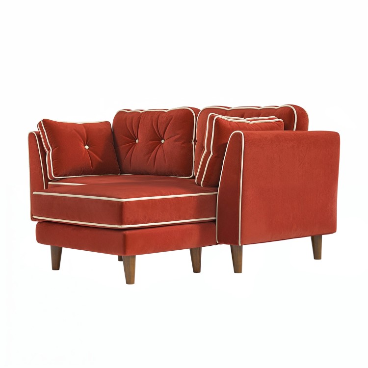 Burnt Orange Velvet Piped 3 Seater Chaise Corner Sofa - Cohen