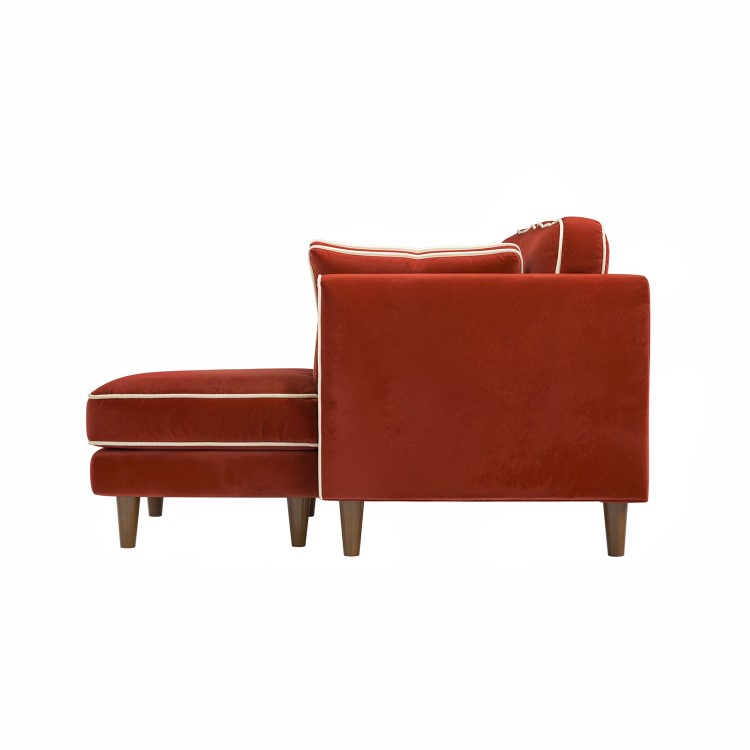 Burnt Orange Velvet Piped 3 Seater Chaise Corner Sofa - Cohen