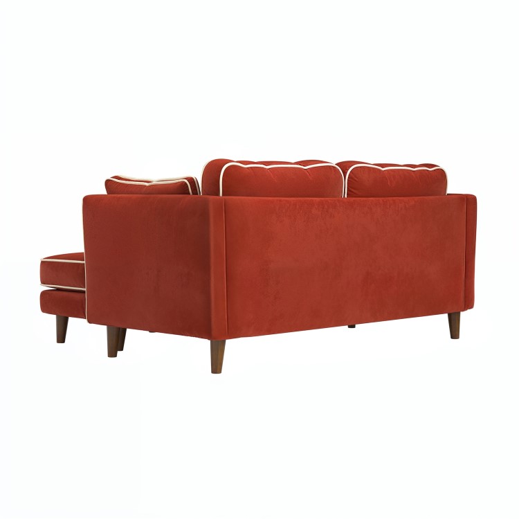 Burnt Orange Velvet Piped 3 Seater Chaise Corner Sofa - Cohen