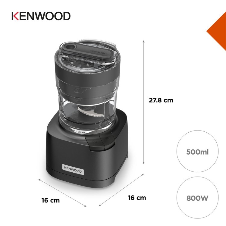 Kenwood CHP80.000BK Duo Prep 2-in-1 Electric Food Chopper & Grinder – 800W Mini Food Processor with QuadBlade Spice & Coffee Grinder Black