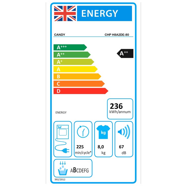 Refurbished Candy CHPH8A2DE-80 Freestanding Heat Pump 8KG Tumble Dryer White