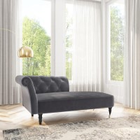 Dark Grey Velvet Chesterfield Chaise Longue Chair - Christiana Dark Grey Velvet Chesterfield Chaise Longue Chair - Christiana