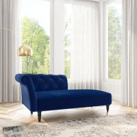 Navy Blue Velvet Chesterfield Chaise Longue Chair - Christiana