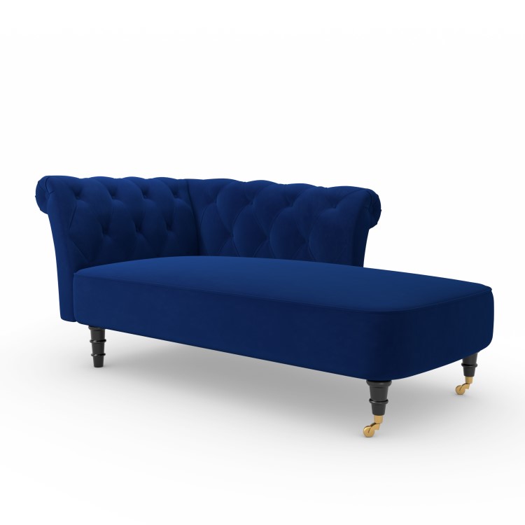 Navy Blue Velvet Chesterfield Chaise Longue Chair - Christiana