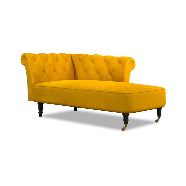 Mustard Yellow Velvet Chesterfield Chaise Longue Chair - Christiana