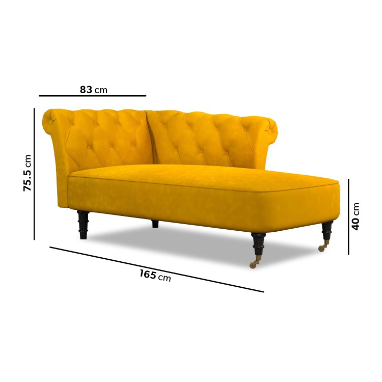 Mustard Yellow Velvet Chesterfield Chaise Longue Chair - Christiana