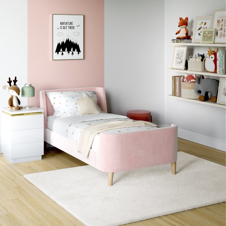 Kids Pink Velvet Single Sleigh Bed Frame - Charlotte
