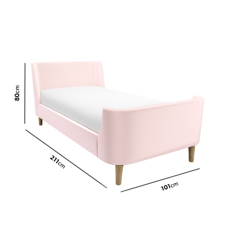 Kids Pink Velvet Single Sleigh Bed Frame - Charlotte