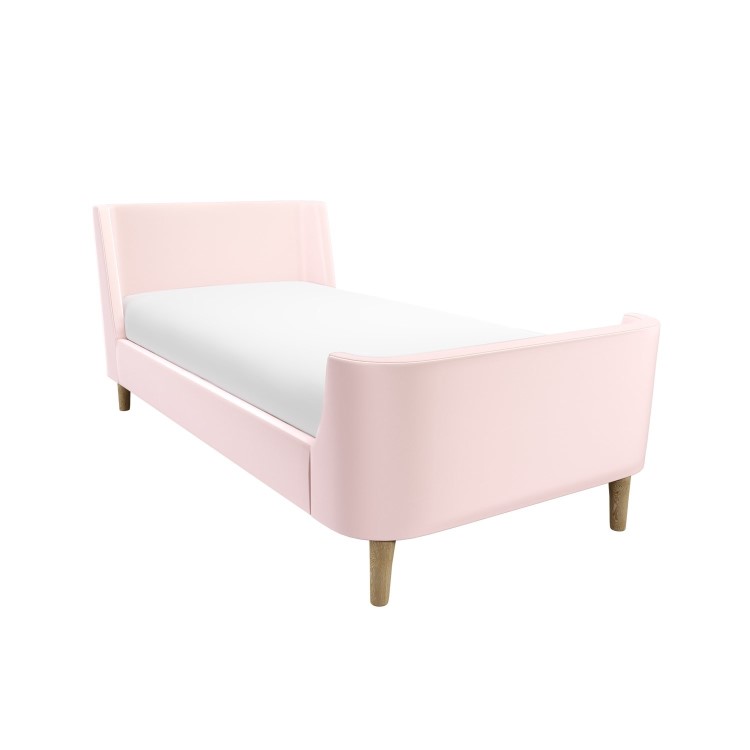 Kids Pink Velvet Single Sleigh Bed Frame - Charlotte