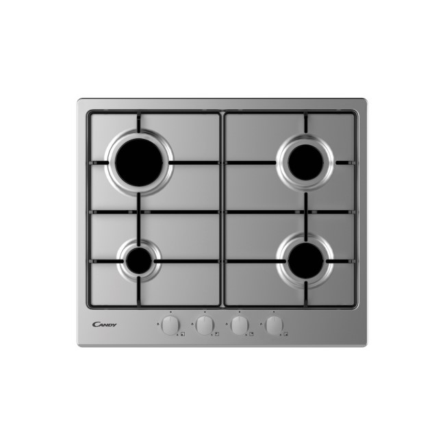 Candy CHW6BRX 59cm Four Burner Gas Hob With Enamelled Pan Stands - Stainless Steel