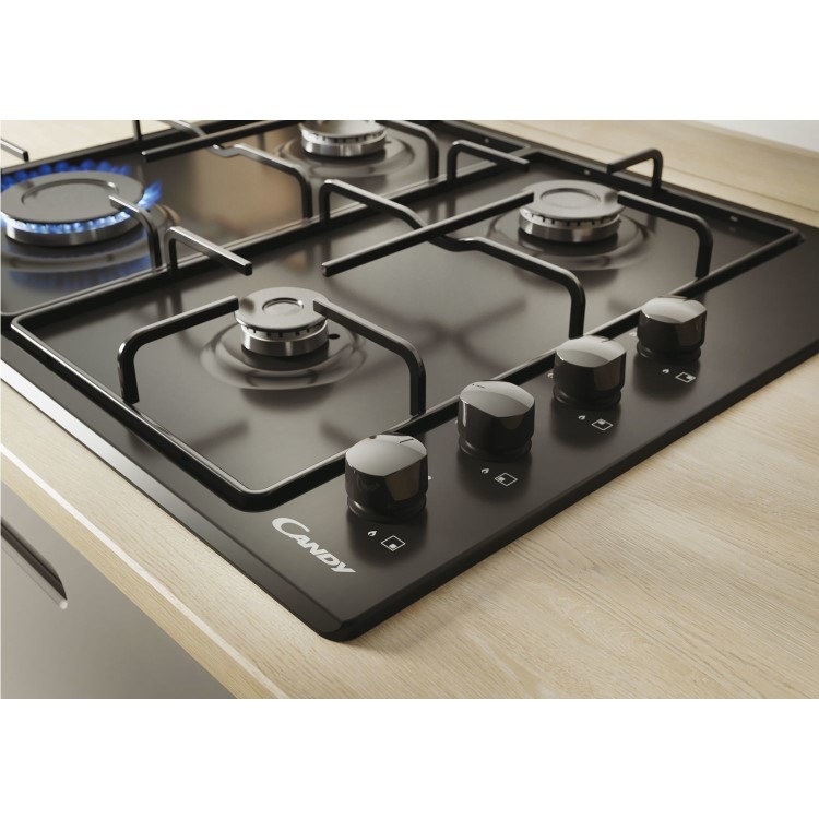 Candy 60cm 4 Burner Gas Hob with Pan Stand - Black