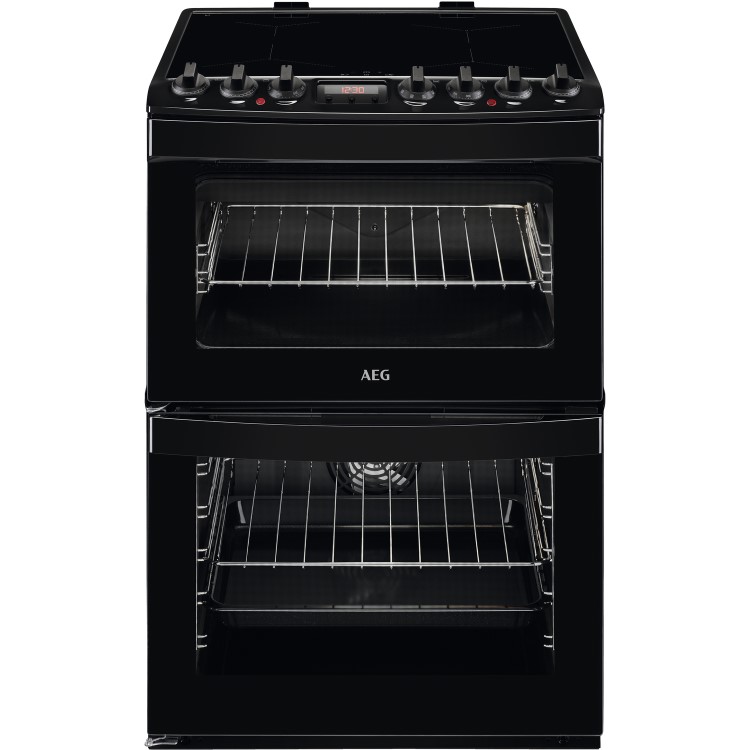 AEG 60cm Electric Double Oven Cooker with Induction Hob - Black