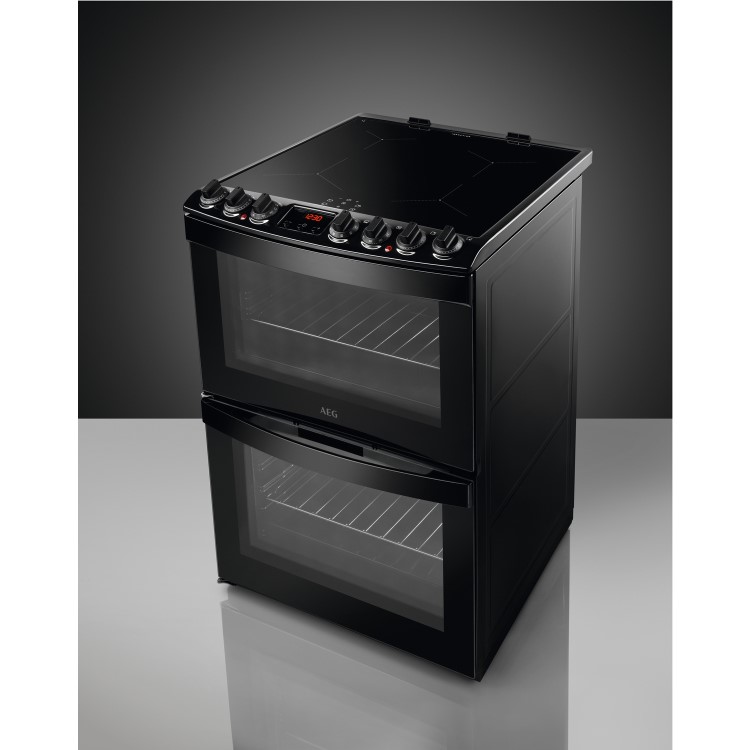 AEG 60cm Electric Double Oven Cooker with Induction Hob - Black
