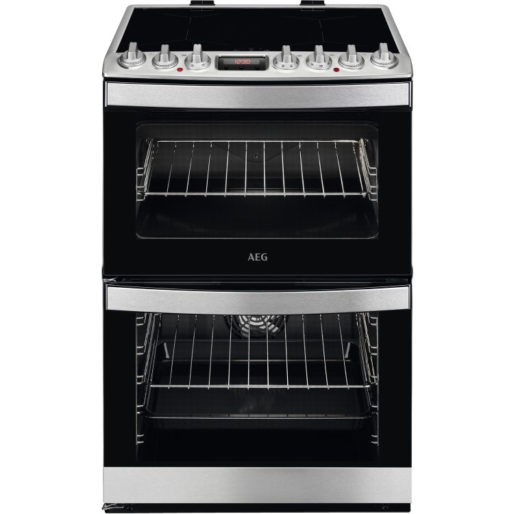 Refurbished AEG CIB6740ACM 60cm Electric Multifunction Double Oven Cooker with Induction Hob Stainless Steel