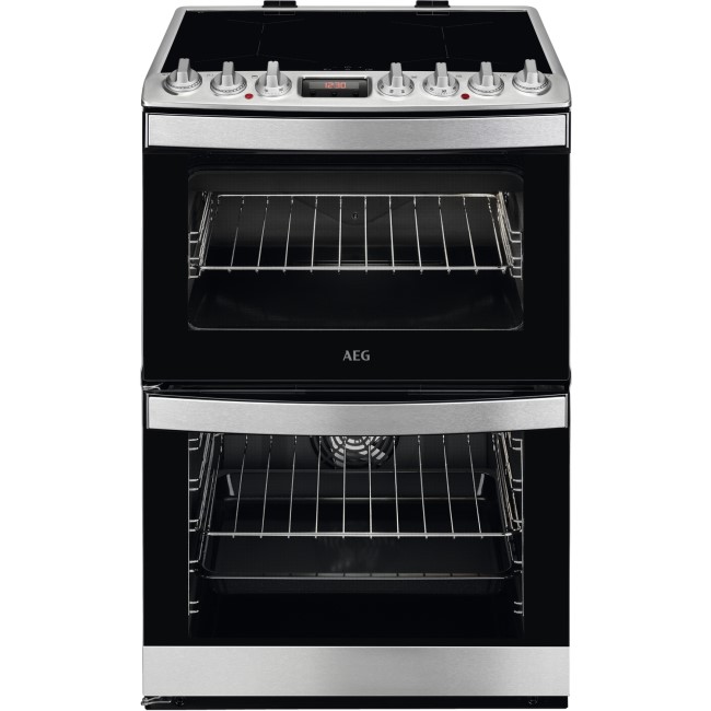 Refurbished AEG CIB6740ACM 60cm Electric Multifunction Double Oven Cooker with Induction Hob Stainless Steel
