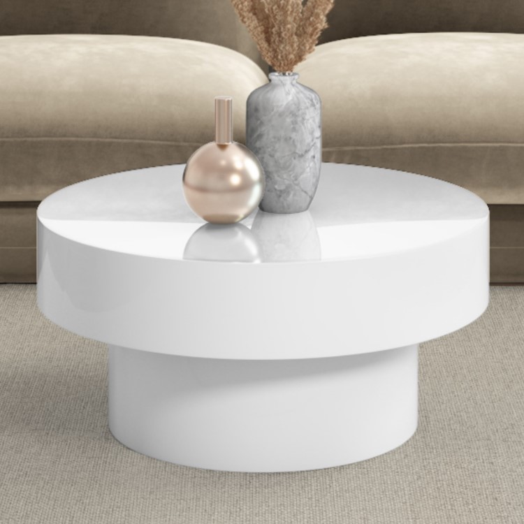 Small Round White Gloss Coffee Table - Cici