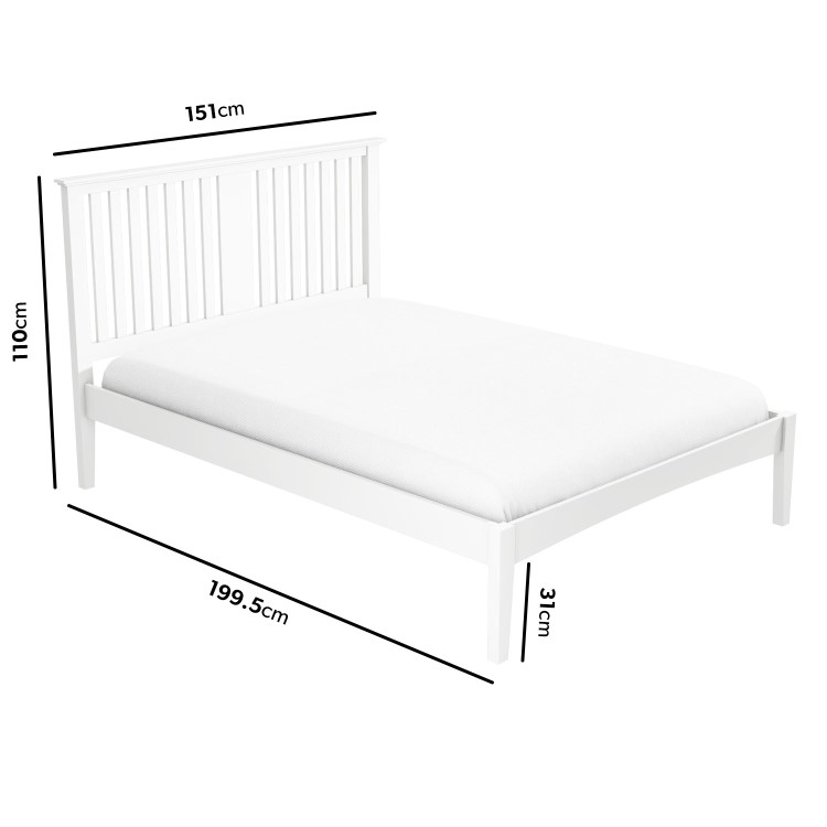 White Wooden Double Bed Frame with Headboard - Charlie