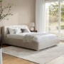 Beige Boucle King Size Side-Lift Ottoman Bed with Cushioned Headboard - Ciara