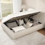 Beige Boucle King Size Side-Lift Ottoman Bed with Cushioned Headboard - Ciara