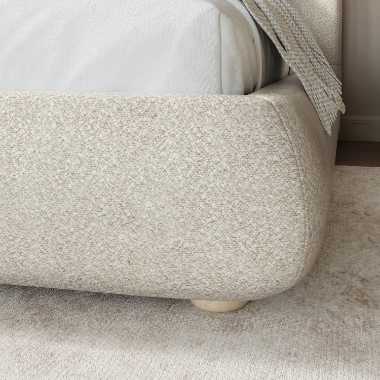 Beige Boucle King Size Side-Lift Ottoman Bed with Cushioned Headboard - Ciara